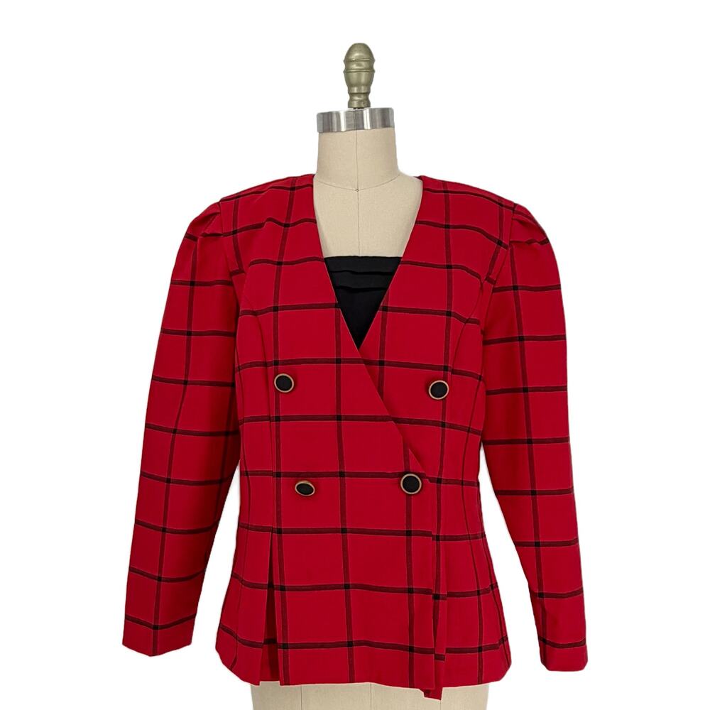 Vintage 80s Good Times Windowpane Plaid Double Breasted Blazer size Large